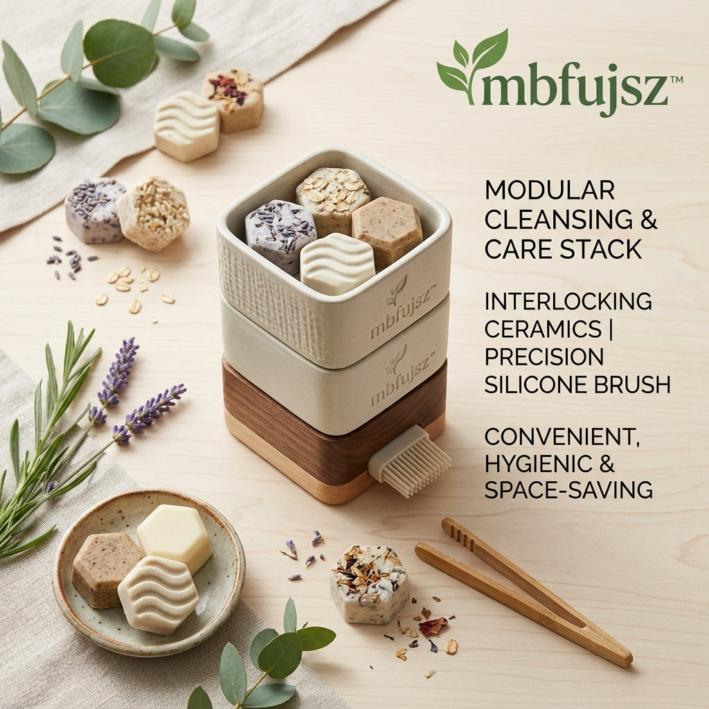 mbfujsz™ Modular Cleansing & Care Stack | Interlocking Ceramic Soap Dish & Solid Cleansing Bar Organizer | Eco-Friendly Bathroom Vanity Set with Precision Silicone Brush & Bamboo Tongs
