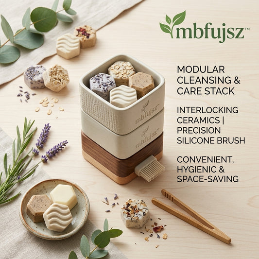 mbfujsz™ Modular Cleansing & Care Stack | Interlocking Ceramic Soap Dish & Solid Cleansing Bar Organizer | Eco-Friendly Bathroom Vanity Set with Precision Silicone Brush & Bamboo Tongs