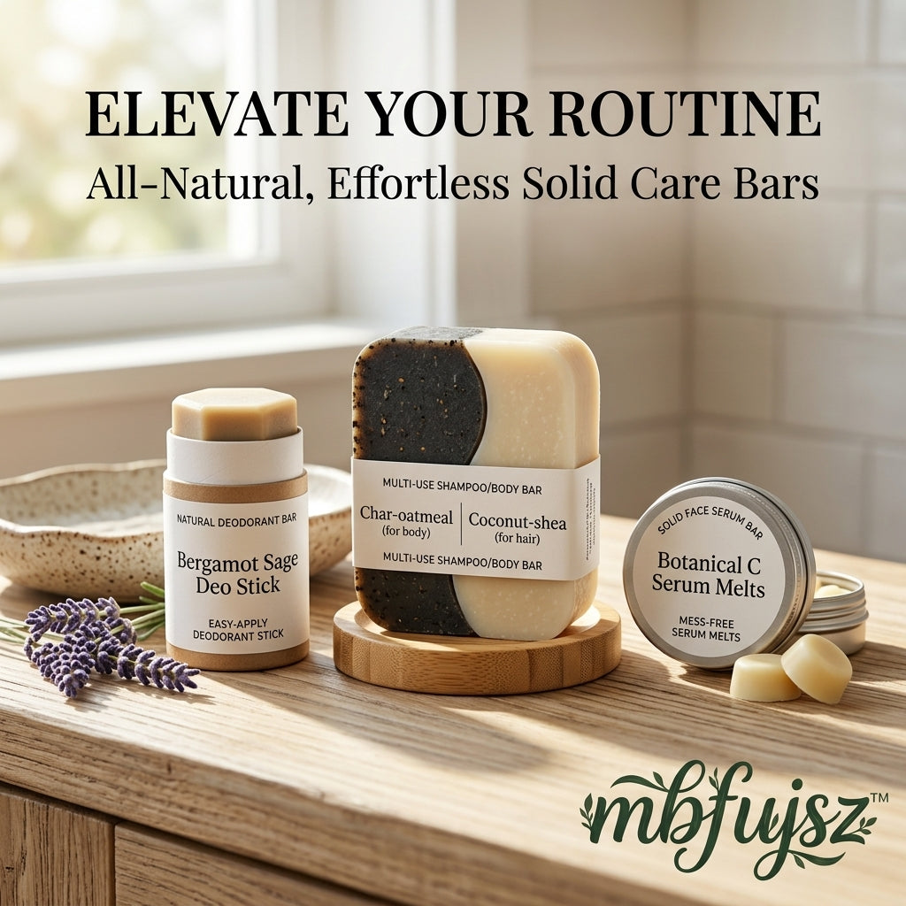 mbfujsz™ All-Natural Solid Care Kit – Eco-Friendly Shampoo, Body Bar, Natural Deodorant & Botanical Serum Melts