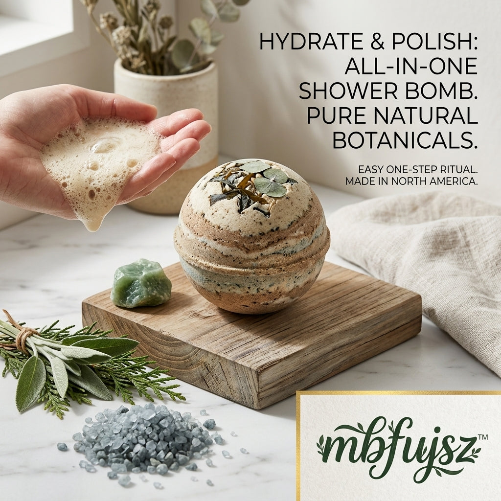 mbfujsz™ All-in-One Shower Bomb – Botanical Moisturizing Body Scrub & Exfoliator – Natural Eucalyptus, Sage & Sea Salt Spa Steamer – Hydrating Skin Polish – Made in North America